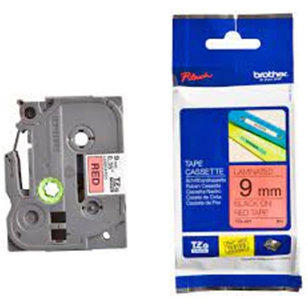 Brother TZE-421 9 mm Kırmızı Üzeri Siyah Laminasyonlu Etiket Brother TZE-421 9 mm Kırmızı Üzeri Siyah Laminasyonlu Etiket