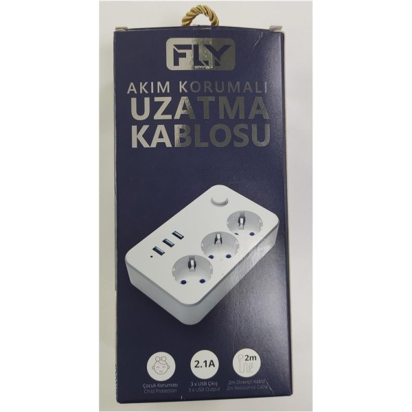 Fly 3406-01 3lü Anahtarlı 2.1A 3Usb Şarj Çıkışı 2mt Anahtarlı Akım Korumalı Priz Çocuk Koruması Fly 3406-01 3lü Anahtarlı 2.1A 3Usb Şarj Çıkışı 2mt Anahtarlı Akım Korumalı Priz Çocuk Koruması