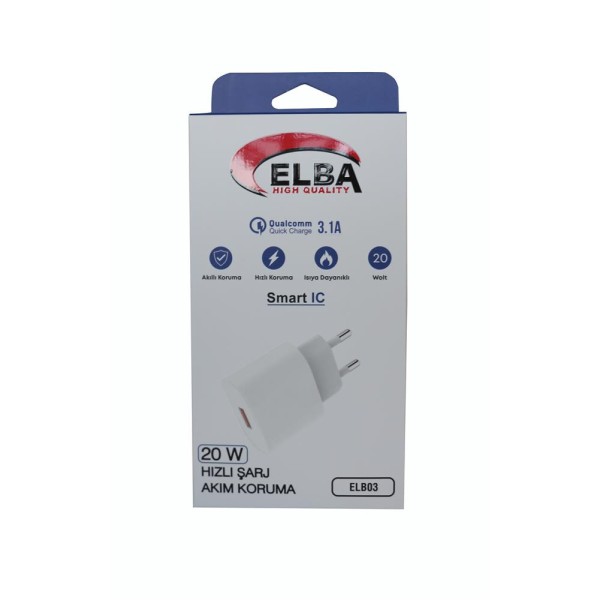 Elba ELB03-20USB Beyaz 20W USb Şarj Kafa QC4.0(Akıllı Koruma-Hızlı Şarj-Isıya Dayanıklı) Elba ELB03-20USB Beyaz 20W USb Şarj Kafa QC4.0(Akıllı Koruma-Hızlı Şarj-Isıya Dayanıklı)