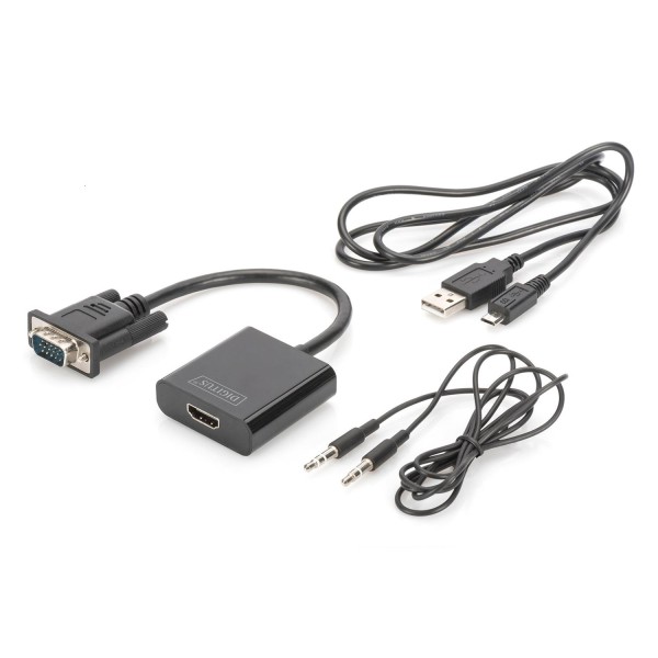 Digitus DA-70473 VGA - HDMI Çevirici + Ses (3.5mm), Full HD (1080p), Kablolu, 15 cm, Siyah Renk Digitus DA-70473 VGA - HDMI Çevirici + Ses (3.5mm), Full HD (1080p), Kablolu, 15 cm, Siyah Renk