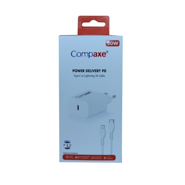 Compaxe CTA-200TI 20W 5V 3A PD Ev Şarj Kafa+Type-C Şarj Kablosu 
