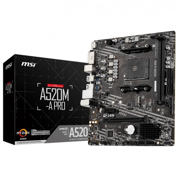 Msi A520M-A PRO AMD A520 Soket AM4 DDR4 4600(OC)MHz mATX Gaming Anakart Msi A520M-A PRO AMD A520 Soket AM4 DDR4 4600(OC)MHz mATX Gaming Anakart