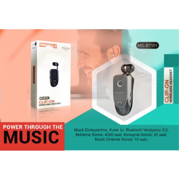 Megatech Mg-Bt103 Clıp-On Makaralı Bluetooth Kablosuz Kulaklık Megatech Mg-Bt103 Clıp-On Makaralı Bluetooth Kablosuz Kulaklık