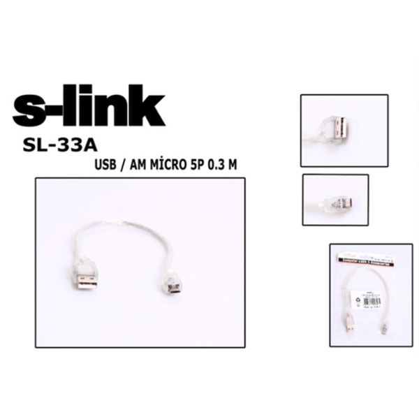 S-link SL-33A 0.3m USB AM-MICRO5P Kablosu S-link SL-33A 0.3m USB AM-MICRO5P Kablosu