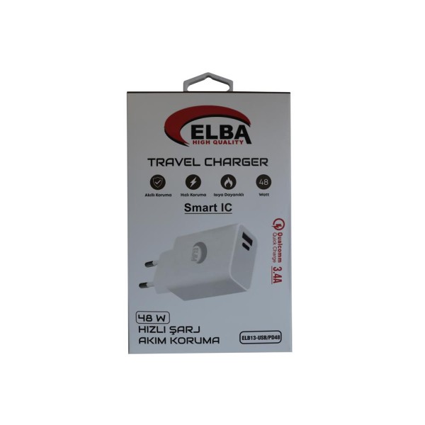 Elba ELB13 Elb-48w 3.4A USB-Pd48 (Usb+Type-C) Akıllı Koruma- Isıya Dayanklı Hızlı Şarj Ev Şarj Kafa Elba ELB13 Elb-48w 3.4A USB-Pd48 (Usb+Type-C) Akıllı Koruma- Isıya Dayanklı Hızlı Şarj Ev Şarj Kafa
