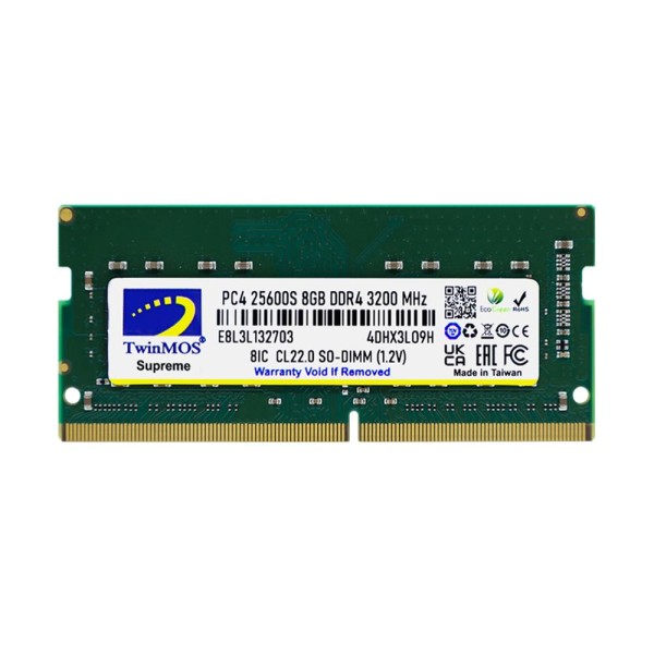 TwinMOS 8 GB DDR4 3200MHz CL22 1.2V SODIMM (MDD48GB3200N) Notebook Ram TwinMOS 8 GB DDR4 3200MHz CL22 1.2V SODIMM (MDD48GB3200N) Notebook Ram