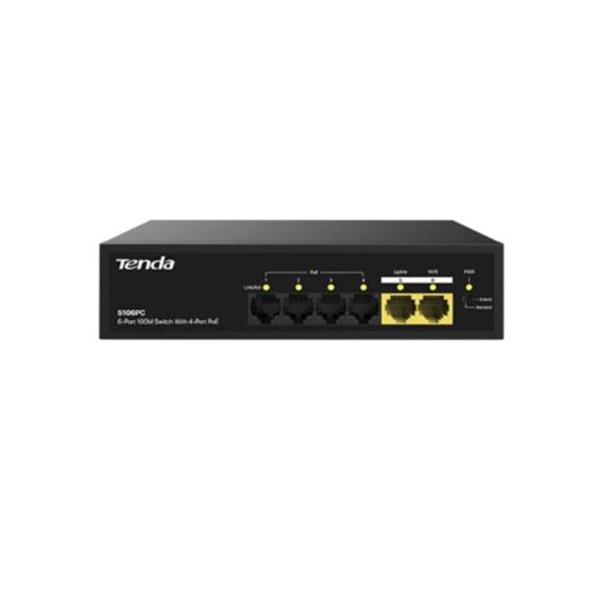 Tenda S106PC 6 Port 4 Port Poe+ 10-100 Mbps + 2 Port Uplink Switch Çelik Kasa Rack Mount Tenda S106PC 6 Port 4 Port Poe+ 10-100 Mbps + 2 Port Uplink Switch Çelik Kasa Rack Mount