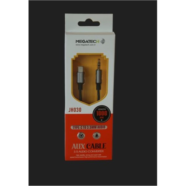 Megatech JH030 1Mt Aux Kablo Çelik TYPE-C 3.5AUX  (kutulu)