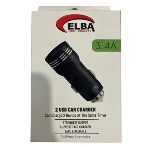 Elba ELB29 3.4 Siyah 2usb Metal Araç Çakmaklık Şarj Aleti Hızlı Şarj Elba ELB29 3.4 Siyah 2usb Metal Araç Çakmaklık Şarj Aleti Hızlı Şarj
