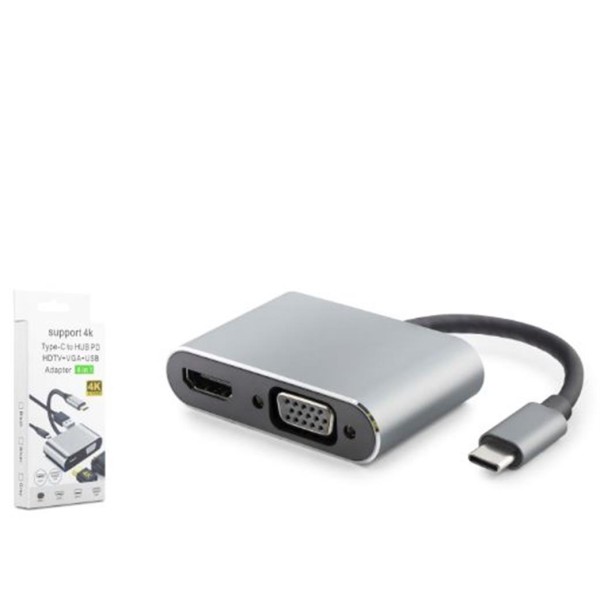 HADRON HDX7839 TYPE-C TO HUB HDTV 4K 30HZ + TYPE-C + USB + VGA 4IN1 GRİ HADRON HDX7839 TYPE-C TO HUB HDTV 4K 30HZ + TYPE-C + USB + VGA 4IN1 GRİ