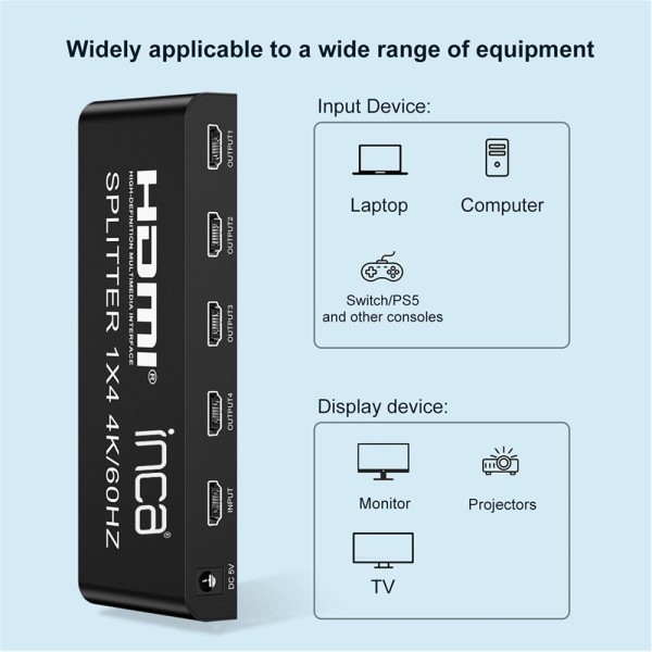 Inca IHSK-460 Hdmı Splitter 1 İn 4Out 4K@60Hz Switch Inca IHSK-460 Hdmı Splitter 1 İn 4Out 4K@60Hz Switch