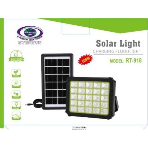 Everton Rt-918 Şarjlı 100w Solar Panelli Projektör Led Everton Rt-918 Şarjlı 100w Solar Panelli Projektör Led