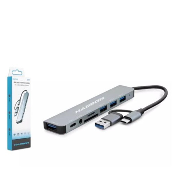 Hadron Hdx7828 Type-C Hub Combo 3-Usb3.0 + Usb + Type-C + Audio + Sd + Tf 8In1 Gri Hadron Hdx7828 Type-C Hub Combo 3-Usb3.0 + Usb + Type-C + Audio + Sd + Tf 8In1 Gri
