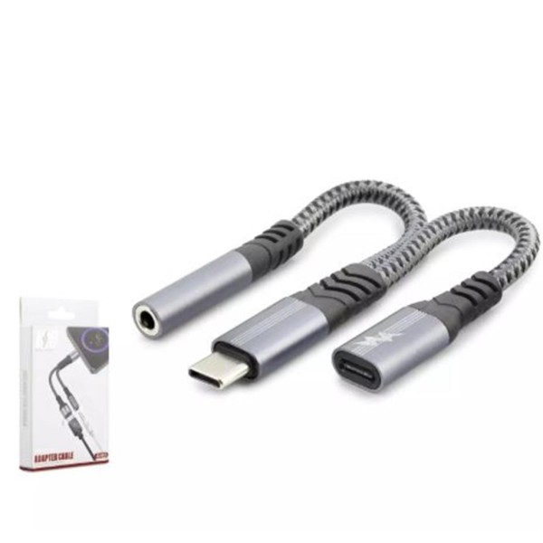 Hadron Gj-018 Type-C To 3.5Mm + Type-C F Kablo Car Şarj 100W Siyah
