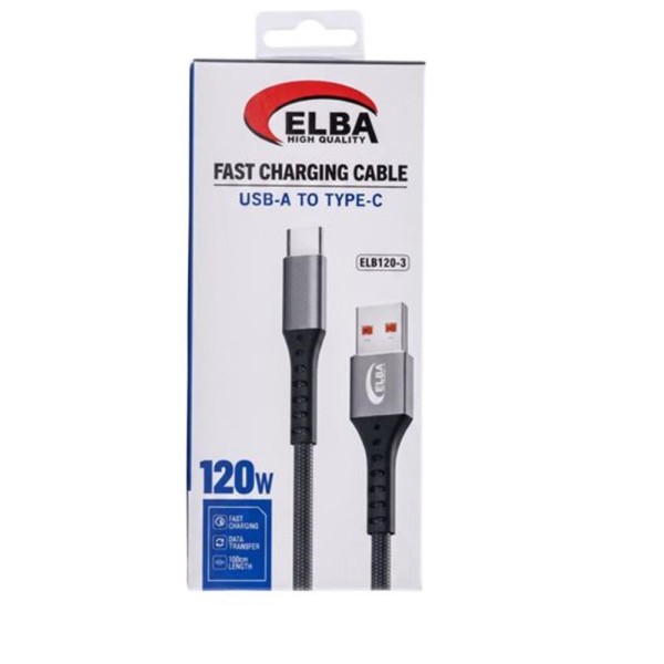 Elba Elb120-3 120w USBC Type-c To Usb 1Mt Siyah Örgülü Şarj Kablosu ( Data Veri ) Elba Elb120-3 120w USBC Type-c To Usb 1Mt Siyah Örgülü Şarj Kablosu ( Data Veri )