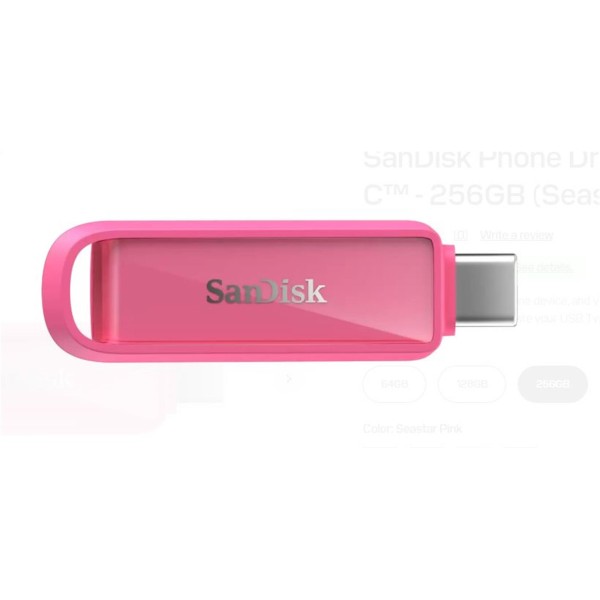 Sandisk SDIXS0N-256G-GN6NG 256GB Phone Drive with USB-C-128GB (Seastar Pink) Flash Bellek Sandisk SDIXS0N-256G-GN6NG 256GB Phone Drive with USB-C-128GB (Seastar Pink) Flash Bellek