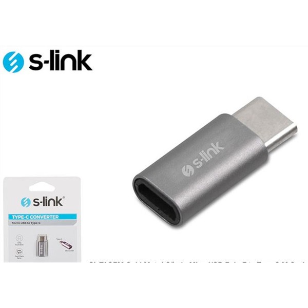S-link SL-TA25M Gümüş Metal Gövde MicroUSB 5pin F to Type C M Çevirici S-link SL-TA25M Gümüş Metal Gövde MicroUSB 5pin F to Type C M Çevirici