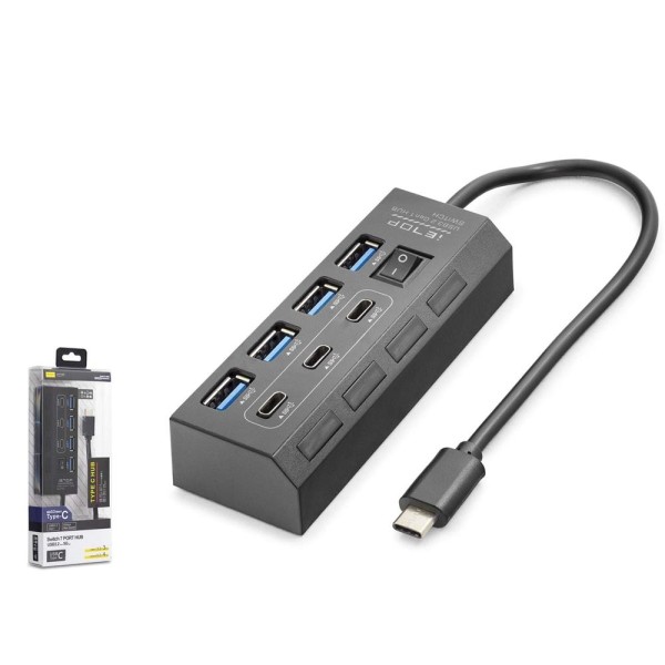 Hadron HDX7057 İetop Type-C Hub 5Gbps 3x Type-C 3.2 + 4x Usb-A 3.2 7 Port Anahtarlı Çoklayıcı Siyah Hadron HDX7057 İetop Type-C Hub 5Gbps 3x Type-C 3.2 + 4x Usb-A 3.2 7 Port Anahtarlı Çoklayıcı Siyah