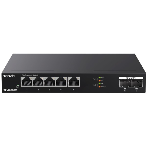 Tenda TEM2007X 2.5Gb Switch 7 Port 5x2.5G Por+2x10Gb SFP+ 50Gbps Yönetilmeyen Nas, Oyun PCsi Switch Tenda TEM2007X 2.5Gb Switch 7 Port 5x2.5G Por+2x10Gb SFP+ 50Gbps Yönetilmeyen Nas, Oyun PCsi Switch