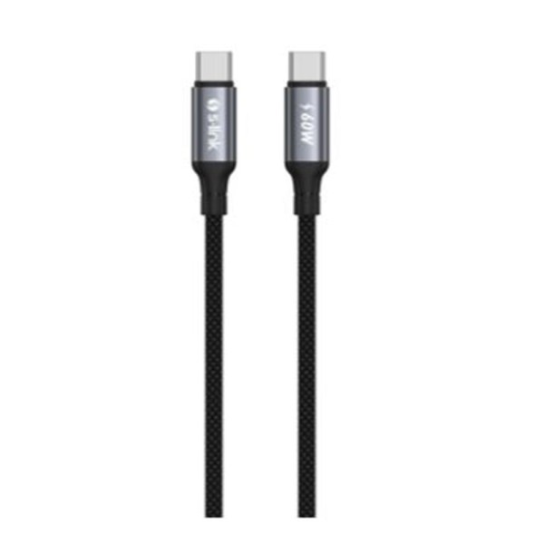 S-link Armor CC-01 60W 1.2m Type-C to Type-C PD Örgülü Metal Başlıklı Siyah Hızlı Şarj Kablosu