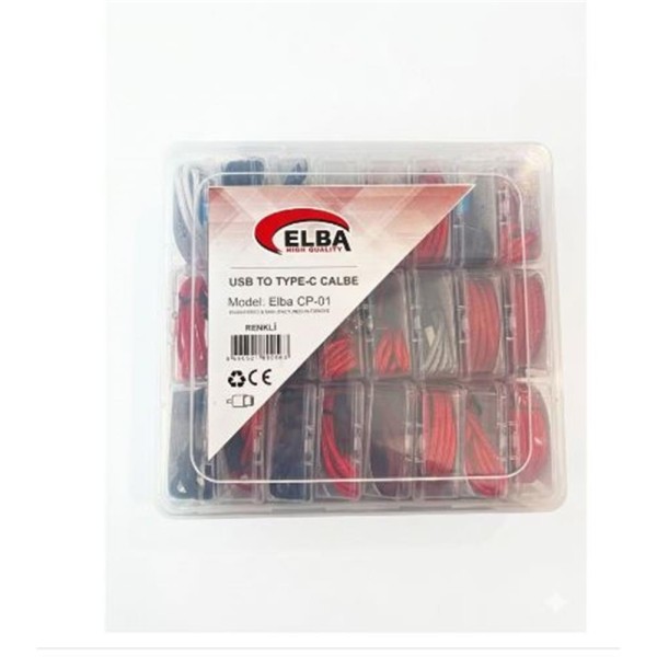 Elba CP-01 Şeffaf Kutulu Usb To Type-c Renkli(Kırmızı,Lacivert,Beyaz,Gri,Bordo)24lü Şarj Kablosu 