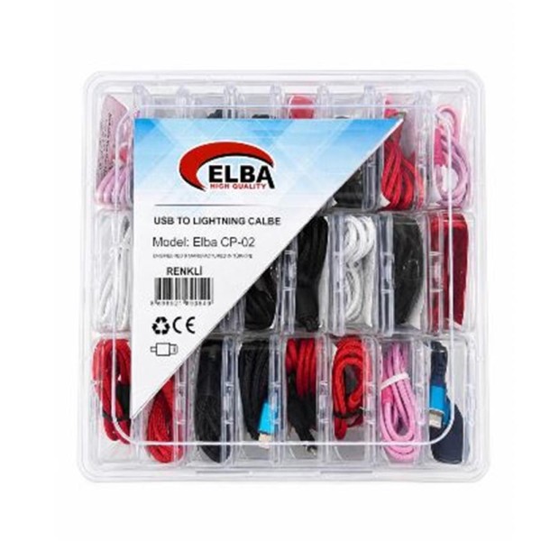 Elba CP-02 Şeffaf Kutulu Usb To Lightning (Kırmızı,Beyaz,Pembe,Siyah,Lacivert)24lü Şarj Kablosu