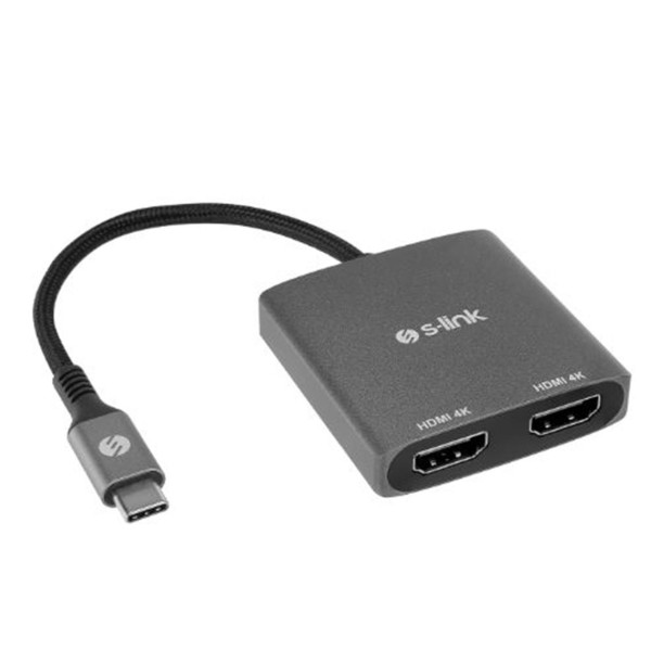 S-link SWV-USBC026 4K@30Hz Gri Metal Type-C to 2 port HDMI Adaptör