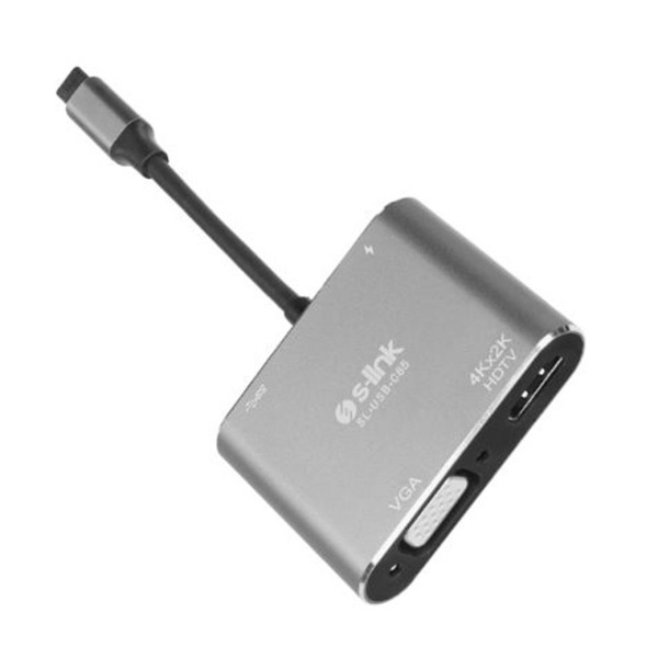 S-link SL-USB-C85 4 in 1 Type C to, PD+HDMI+VGA+USB3.0 Çevirici Hub Adaptör S-link SL-USB-C85 4 in 1 Type C to, PD+HDMI+VGA+USB3.0 Çevirici Hub Adaptör