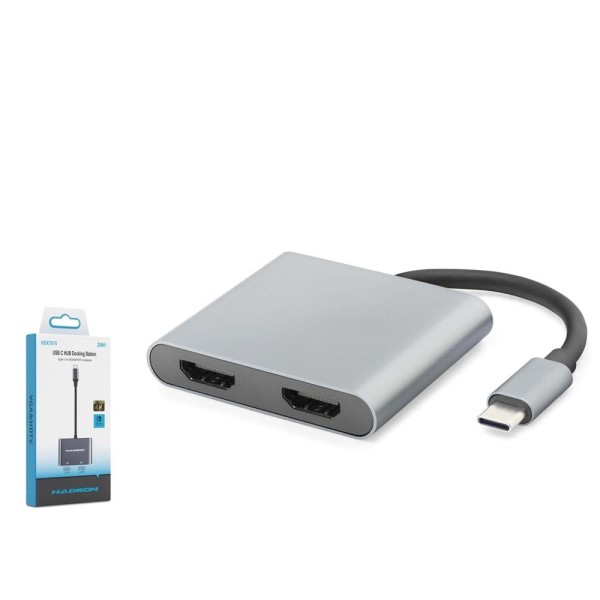 HADRON HDX7875 Type-C to 2x HDMI Dişi Görüntü Dönüştürücü 4K 30 Hz - Gri HADRON HDX7875 Type-C to 2x HDMI Dişi Görüntü Dönüştürücü 4K 30 Hz - Gri