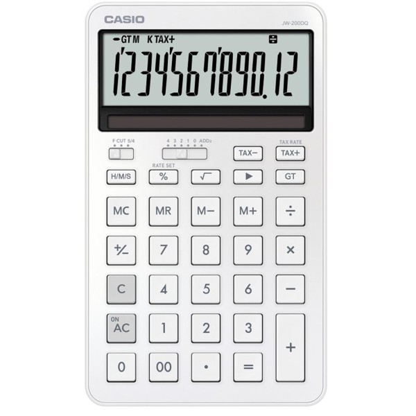 Casio JW-200DQ-WE 12 Hane İpeksi Beyaz Masa Üstü Hesap Makinesi