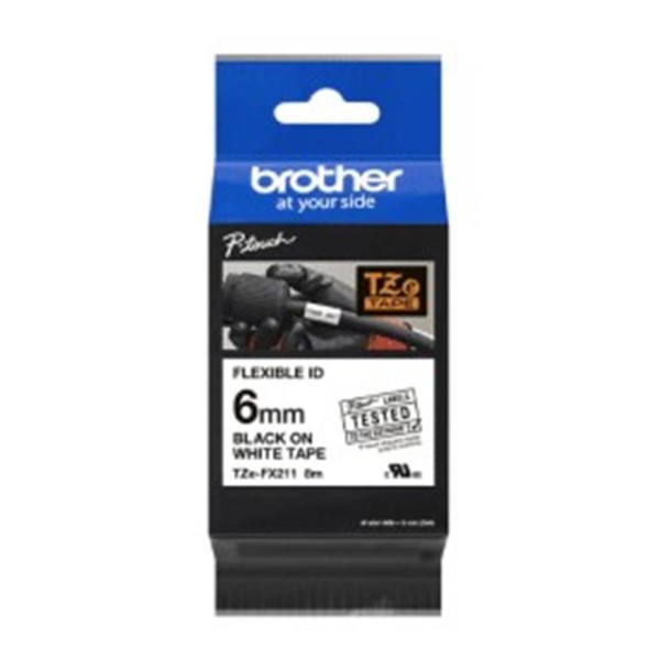 Brother TZE-FX211 6 mm Beyaz Üzeri Siyah Esnek Laminasyonlu Etiket Brother TZE-FX211 6 mm Beyaz Üzeri Siyah Esnek Laminasyonlu Etiket