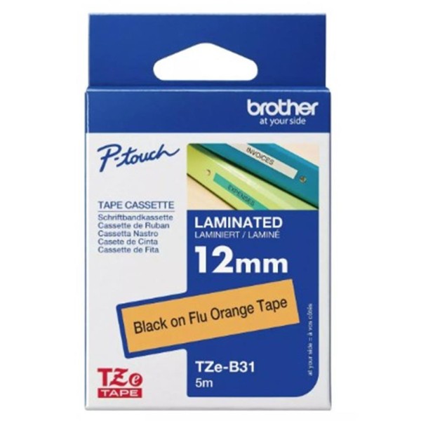 Brother TZE-B31 Fosforlu Turuncu Üzerine Siyah Etiket Güçlü Brother TZE-B31 Fosforlu Turuncu Üzerine Siyah Etiket Güçlü
