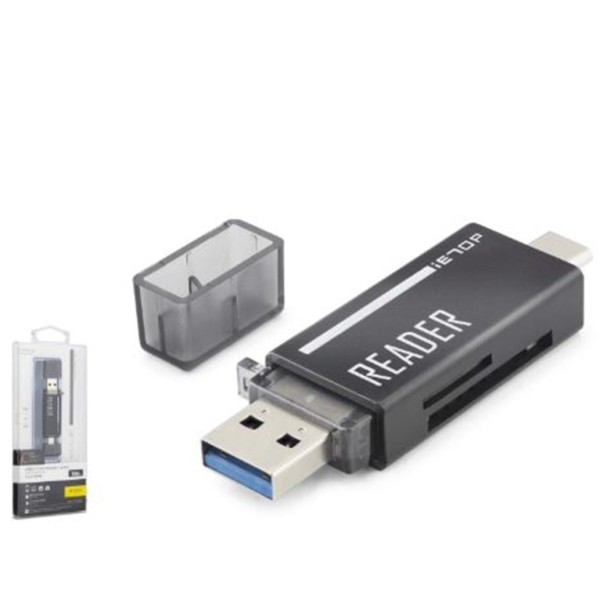 iETOP TC306AC USB Type-C 3.2 Gen1 Kart Okuyucu SD MicroSD 5 Gbps Siyah iETOP TC306AC USB Type-C 3.2 Gen1 Kart Okuyucu SD MicroSD 5 Gbps Siyah