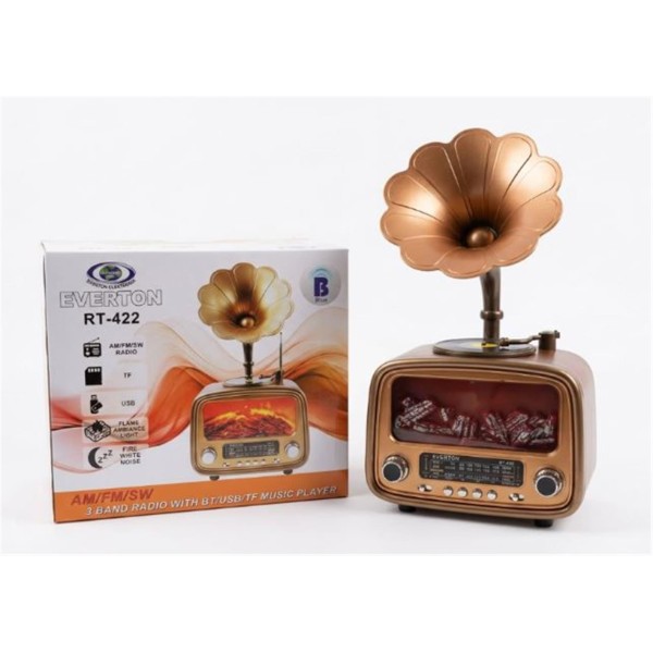 Everton Rt-422  Bluetooth Fm-Usb-Tf-Aux Şarjlı Nostaljik Radyo Gramafon (Alev Ambiyans Işığı) 