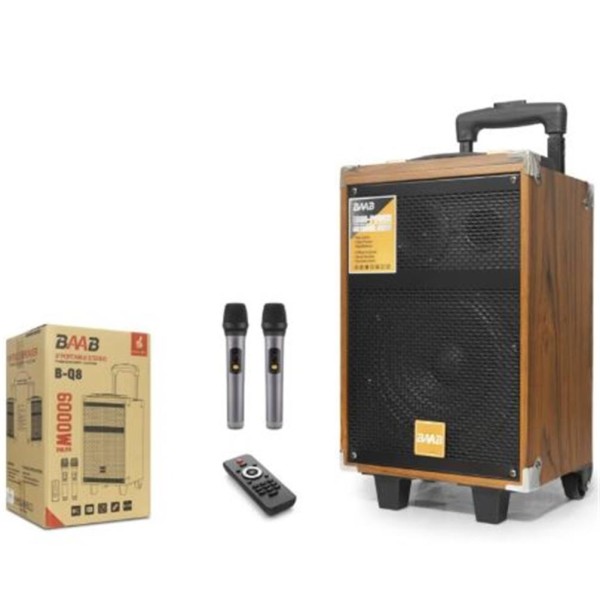 BAAB BQ8 Çift Karaoke Mikrofonlu Bluetooth Hoparlör FM Radyo 40W 8 İnç Kumandalı Ahşap BAAB BQ8 Çift Karaoke Mikrofonlu Bluetooth Hoparlör FM Radyo 40W 8 İnç Kumandalı Ahşap