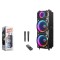 NDR NDR1526 Çift Karaoke Mikrofonlu Bluetooth Hoparlör FM Radyo 100W 2x15 İnç RGB Kumandalı Siyah