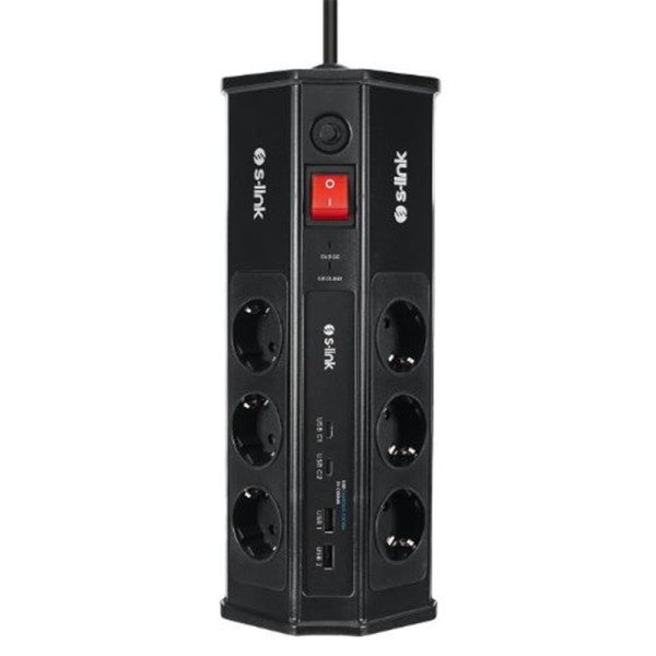 S-link PRZ03 PrizHive 3M 630 Joule 1.5mm 2 USB 2 TypeC 2.4A-5V 500V 6000V 6lı Akım Korumalı Priz