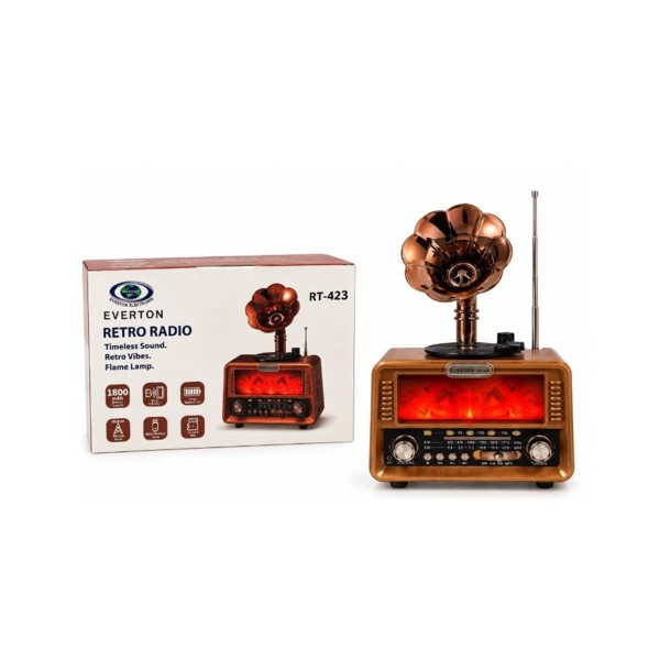 Everton Rt-423  Bluetooth Fm-Usb-Tf-Aux Şarjlı Nostaljik Radyo Gramafon (Alev Ambiyans Işığı) 