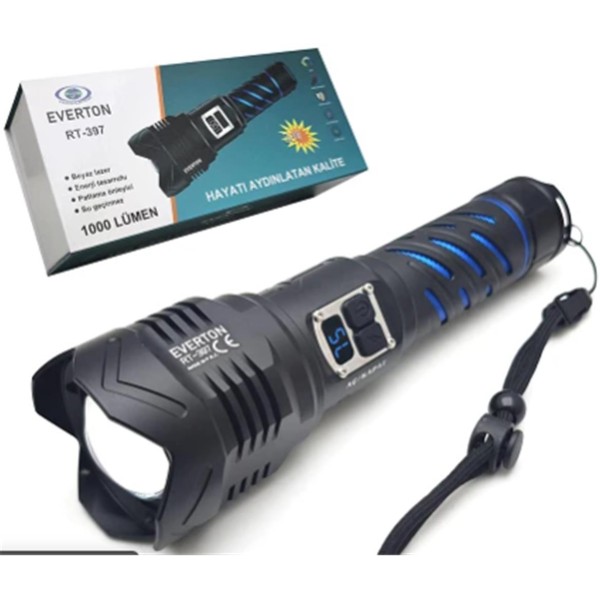 Everton RT-397 Metal Fener 1000 lümen Şarjlı 50W Su Geçirmez (Parlaklık Ayarl ) Led Gösterge Everton RT-397 Metal Fener 1000 lümen Şarjlı 50W Su Geçirmez (Parlaklık Ayarl ) Led Gösterge