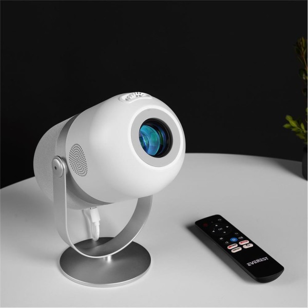 Everest PJ09 Beyaz Mini Taşı 1280-720P 4500 Lüm 150 ANSIL Android 9.0 Ekran Yansıtma HD Projeksiyon