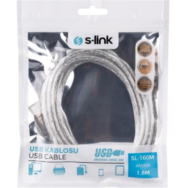 S-link SL-165M Usb AM TO AM 3m Şeffaf Kablo S-link SL-165M Usb AM TO AM 3m Şeffaf Kablo