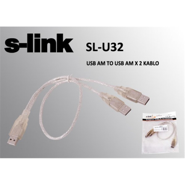 S-link SL-U32 Usb 2.0 Usb Erkek To 2x Usb Erkek 0.60cm Kablo S-link SL-U32 Usb 2.0 Usb Erkek To 2x Usb Erkek 0.60cm Kablo