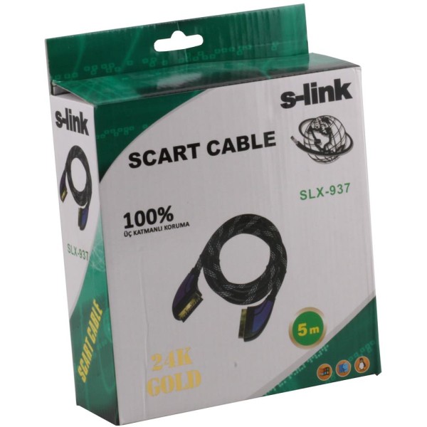 S-link SLX-937 Scart To Scart 5mt Gold Kılıflı Kablo S-link SLX-937 Scart To Scart 5mt Gold Kılıflı Kablo