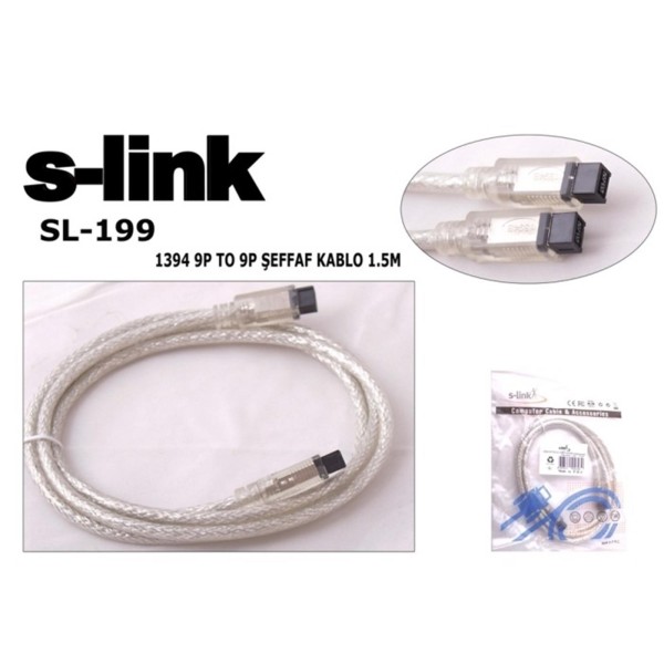 S-link SL-199 9pin To 9pin 1.5mt Firewire Kablo S-link SL-199 9pin To 9pin 1.5mt Firewire Kablo