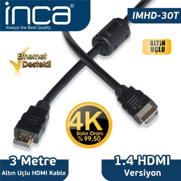 Inca IMHD-30T 3mt Hdmı-M-Hdmı-M Kablo Inca IMHD-30T 3mt Hdmı-M-Hdmı-M Kablo