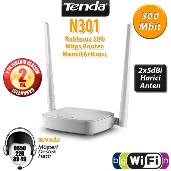 Tenda N301 300 Mbps 4 Port Router 2 Anten Tenda N301 300 Mbps 4 Port Router 2 Anten