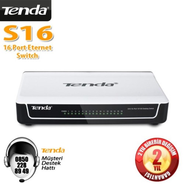 Tenda S16 16 Port 10-100 Mbps Switch Plastik Kasa Tenda S16 16 Port 10-100 Mbps Switch Plastik Kasa