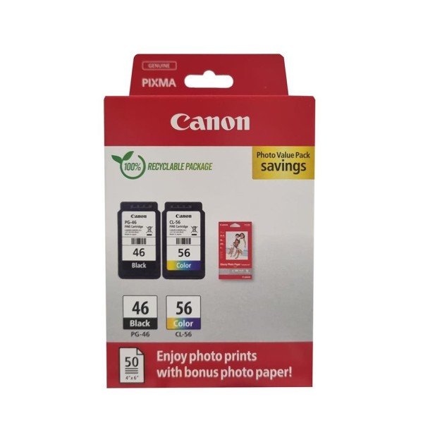 Canon PG-46 CL-56 Multipack 2'li Mürekkep Kartuş 50 adet 10x15 Fotoğraf Kağıdı Hediyeli