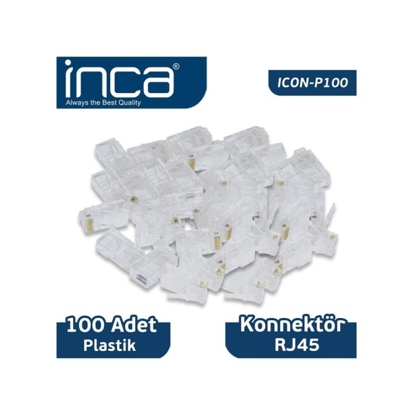 INCA Icon-p100 Cat6 Rj-45 Plastik 100lü Konnektör INCA Icon-p100 Cat6 Rj-45 Plastik 100lü Konnektör