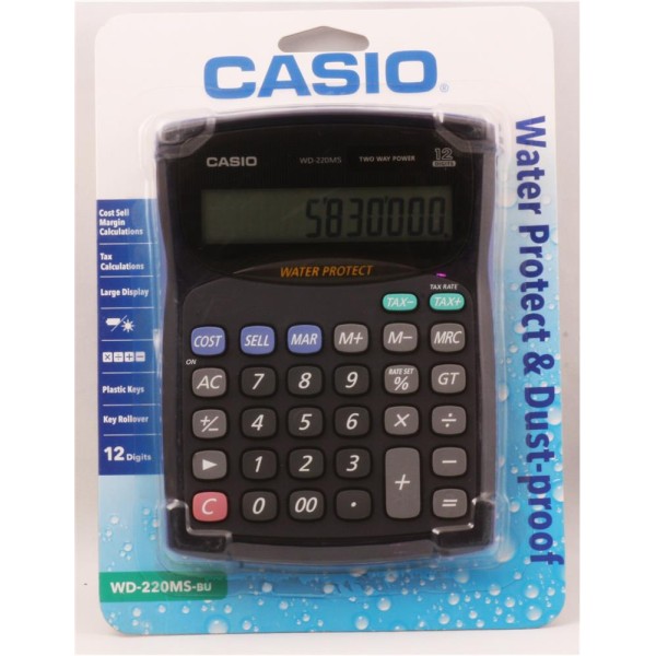Casio WD-220MS-BU 12 Hane Suya-Toza Dayanıklı Masa Üstü Hesap Makinesi Casio WD-220MS-BU 12 Hane Suya-Toza Dayanıklı Masa Üstü Hesap Makinesi